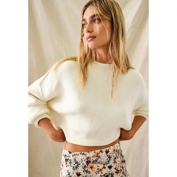 Free People Sweaters - Free People Easy Street Crop Pullover Sweater Oversized Rib Crewneck Moonglow